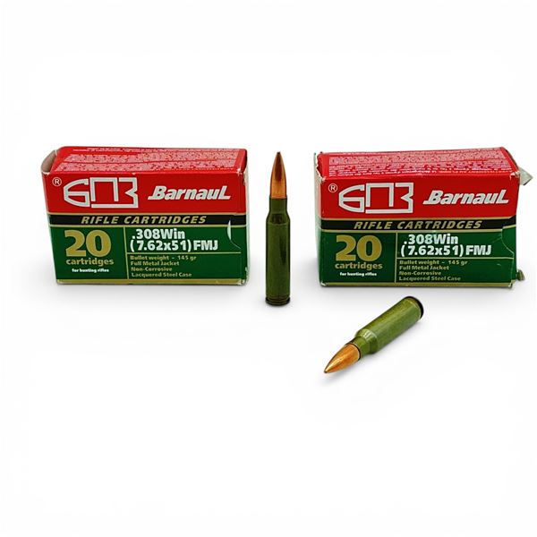 Barnaul .308 Win, 145 Grain FMJ Non-Corrosive Ammunition, 40 Rounds