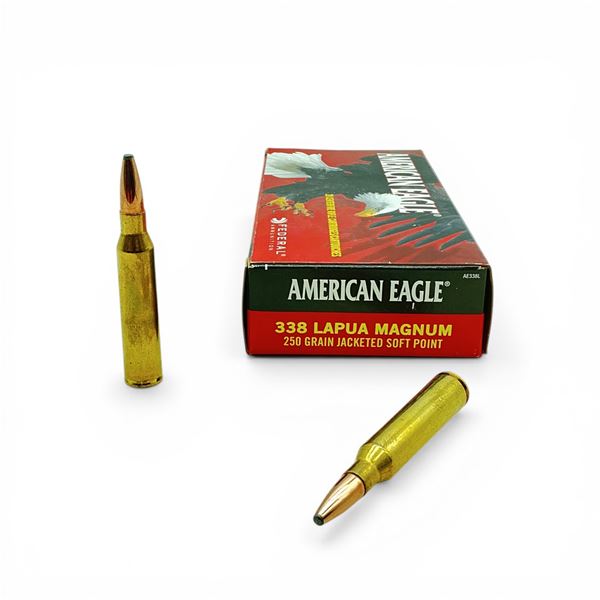 American Eagle 338 Lapua Magnum, 250 Grain JSP Ammunition, 19 Rounds