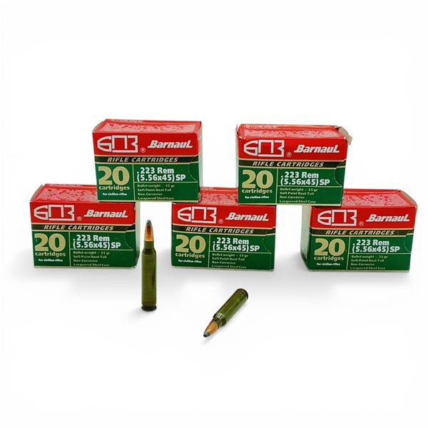 Barnaul .223 Rem, 55 Grain SPBT Non-Corrosive Ammunition, 100 Rounds