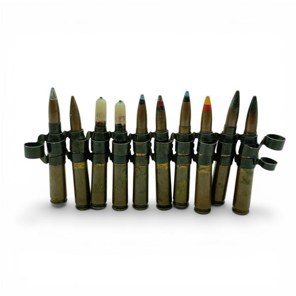 Assorted 50 BMG Ammunition on Ammo Belt, 10 Rounds