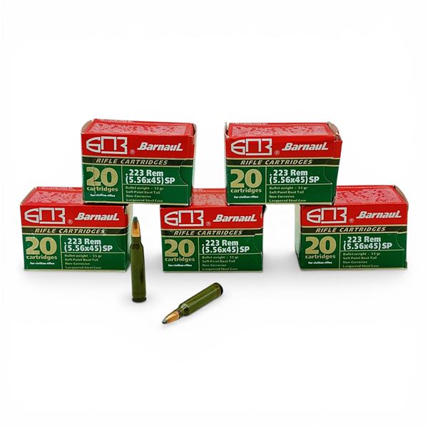 Barnaul .223 Rem, 55 Grain SPBT Non-Corrosive Ammunition, 100 Rounds
