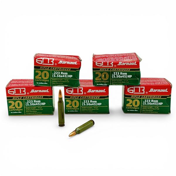 Barnaul .223 Rem, 62 Grain HPBT Non-Corrosive Ammunition, 100 Rounds