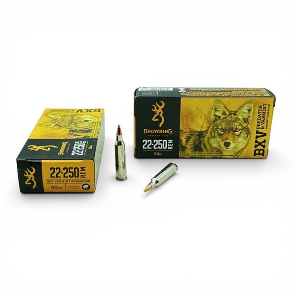Browning 22-250 Rem, 50 Grain BXV Varmint Expansion Ammunition, 40 Rounds