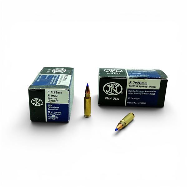 FN 5.7x28mm, 40 Grain Hornady V-Max Ammunition, 100 Rounds