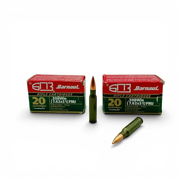 Barnaul .308 Win, 145 Grain FMJ Non-Corrosive Ammunition, 40 Rounds
