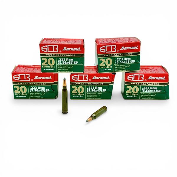 Barnaul .223 Rem, 55 Grain SPBT Non-Corrosive Ammunition, 100 Rounds