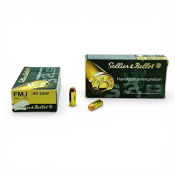 Sellier & Bellot 40 S&W, 180 Grain FMJ Ammunition, 100 Rounds