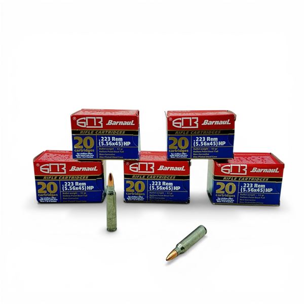 Barnaul .223 Rem, 62 Grain HPBT Non-Corrosive Ammunition, 100 Rounds