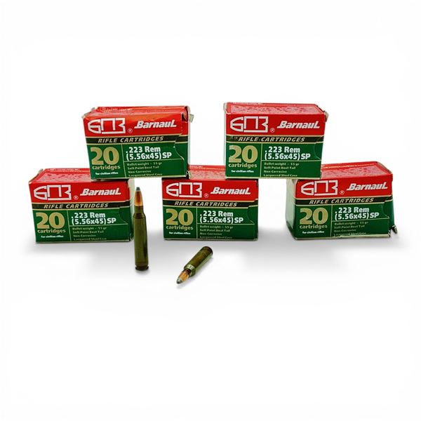 Barnaul .223 Rem, 55 Grain SPBT Non-Corrosive Ammunition, 100 Rounds
