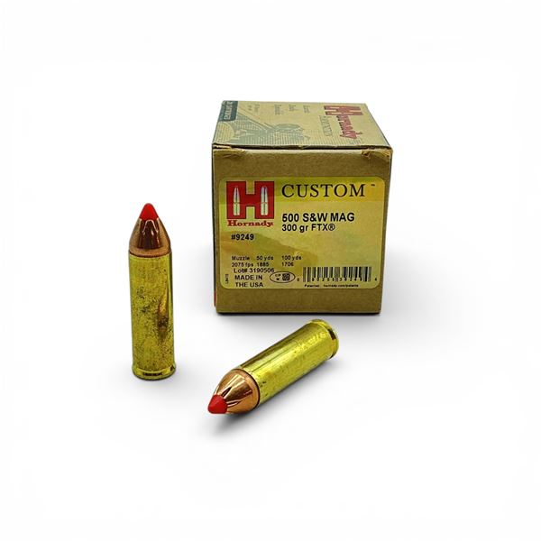 Hornady Custom 500 S&W Mag, 300 Grain FTX Ammunition, 12 Rounds