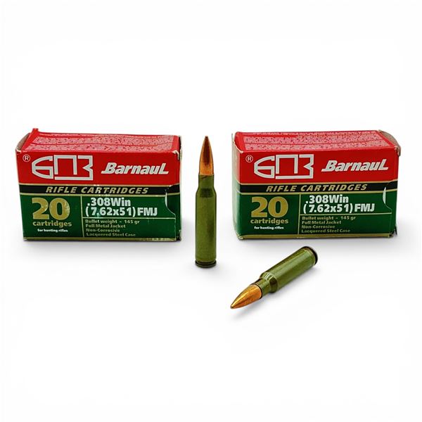 Barnaul .308 Win, 145 Grain FMJ Non-Corrosive Ammunition, 40 Rounds