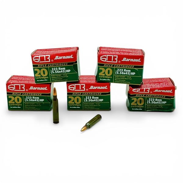 Barnaul .223 Rem, 62 Grain HPBT Non-Corrosive Ammunition, 100 Rounds