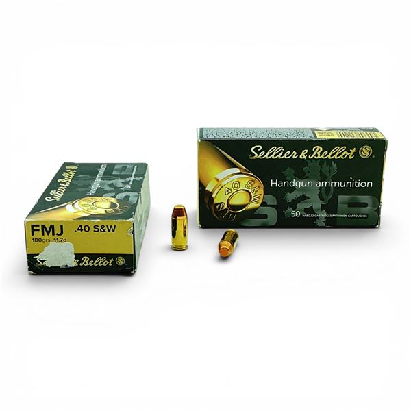 Sellier & Bellot 40 S&W, 180 Grain FMJ Ammunition, 100 Rounds