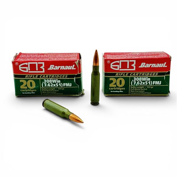 Barnaul .308 Win, 145 Grain FMJ Non-Corrosive Ammunition, 40 Rounds