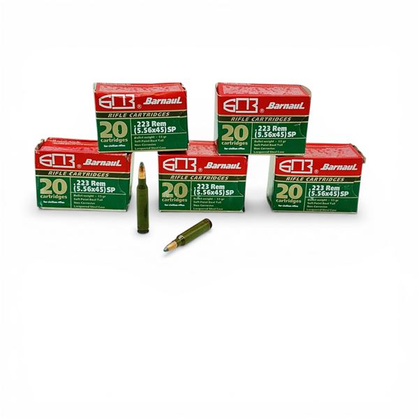 Barnaul .223 Rem, 55 Grain SPBT Non-Corrosive Ammunition, 100 Rounds