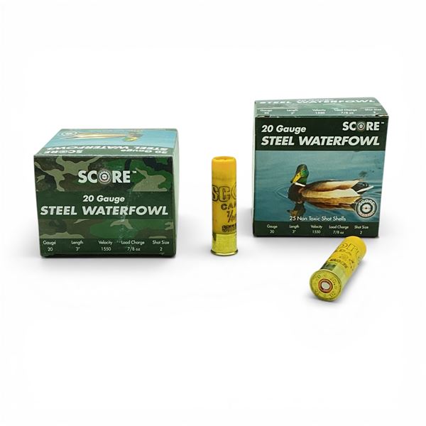 Score Steel Waterfowl 20 Ga, 3", 7/8 oz, #2 Shot Ammunition, 50 Rounds