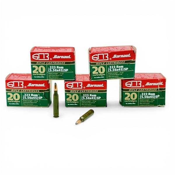 Barnaul .223 Rem, 55 Grain SPBT Non-Corrosive Ammunition, 100 Rounds