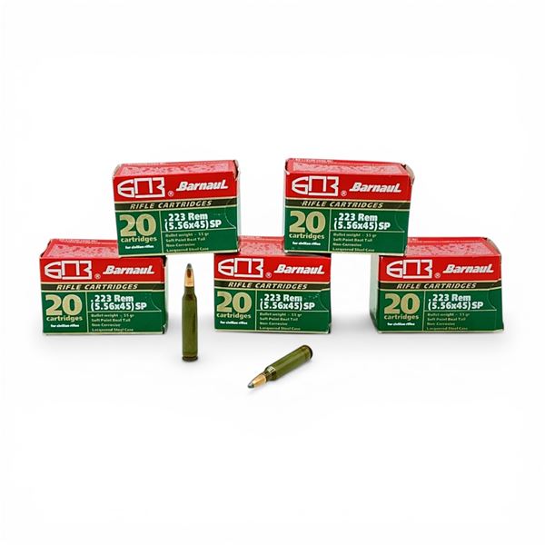 Barnaul .223 Rem, 55 Grain SPBT Non-Corrosive Ammunition, 100 Rounds