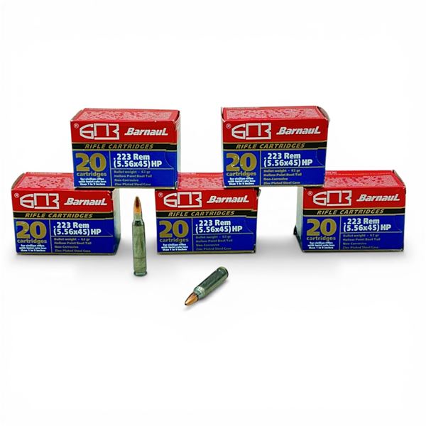 Barnaul .223 Rem, 62 Grain HPBT Non-Corrosive Ammunition, 100 Rounds