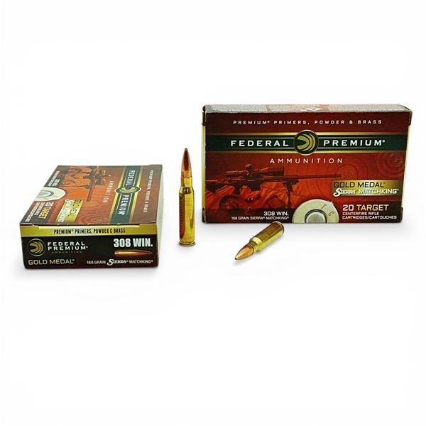 Federal Gold Metal .308 Win, 168 Grain Sierra Matchking Ammunition, 40 Rounds