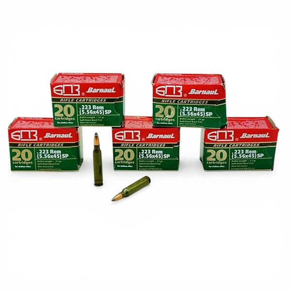Barnaul .223 Rem, 55 Grain SPBT Non-Corrosive Ammunition, 100 Rounds