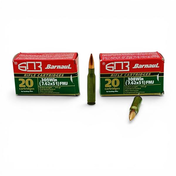 Barnaul .308 Win, 145 Grain FMJ Non-Corrosive Ammunition, 40 Rounds