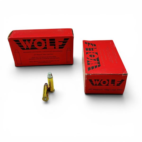 Wolf 357 Magnum, 158 Grain Lead SWC Reloaded Ammunition, 100 Rounds
