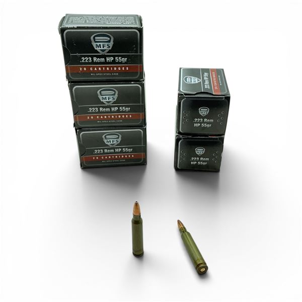 MFS .223 Rem, 55 Grain HP Ammunition, 100 Rounds