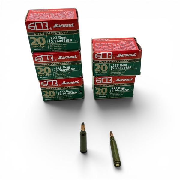 Barnaul .223 Rem, 55 Grain SPBT Non-Corrosive Ammunition, 100 Rounds