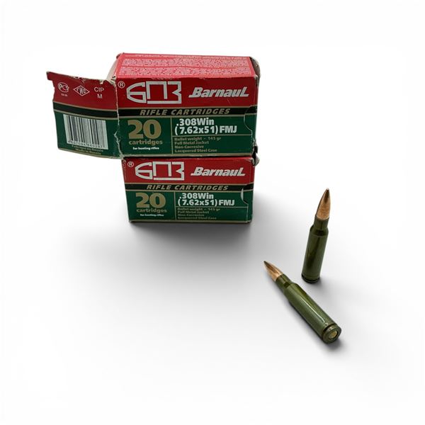Barnaul .308 Win, 145 Grain FMJ Non-Corrosive Ammunition, 40 Rounds