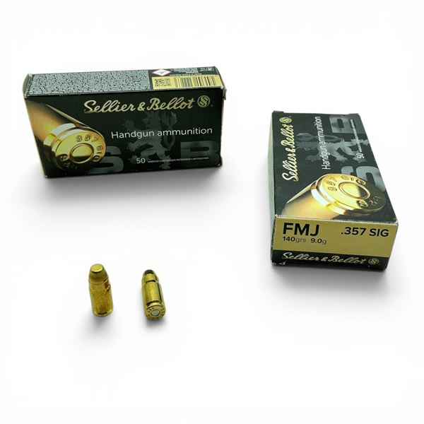 Sellier & Bellot 357 Sig, 140 Grain FMJ Ammunition, 100 Rounds