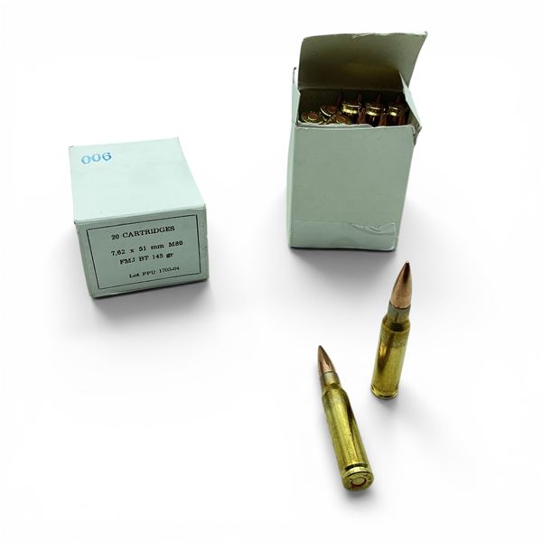 PPU 7.62x51mm M80, 145 Grain FMJ BT Ammunition, 40 Rounds