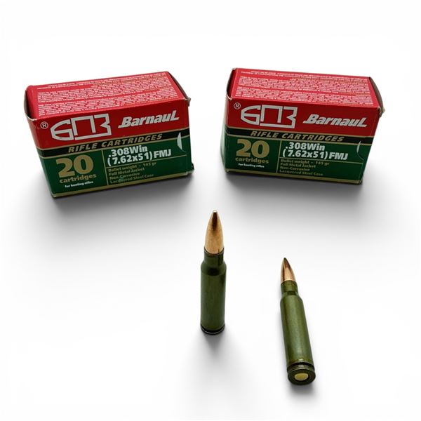 Barnaul .308 Win, 145 Grain FMJ Non-Corrosive Ammunition, 40 Rounds