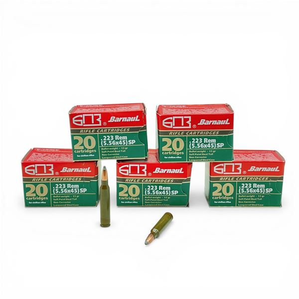 Barnaul .223 Rem, 55 Grain SPBT Non-Corrosive Ammunition, 100 Rounds