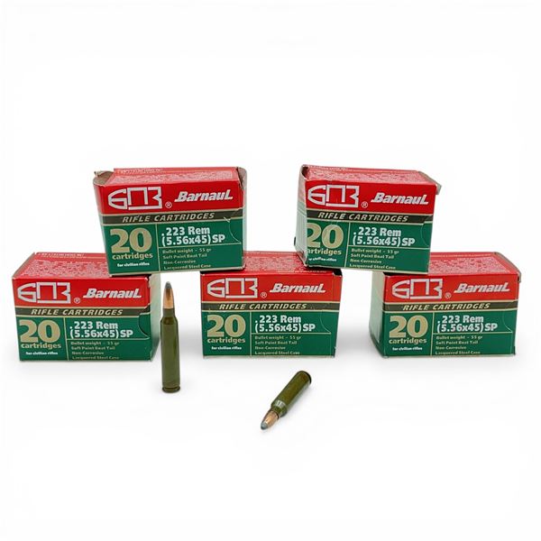 Barnaul .223 Rem, 55 Grain SPBT Non-Corrosive Ammunition, 100 Rounds
