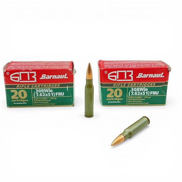 Barnaul .308 Win, 145 Grain FMJ Non-Corrosive Ammunition, 40 Rounds