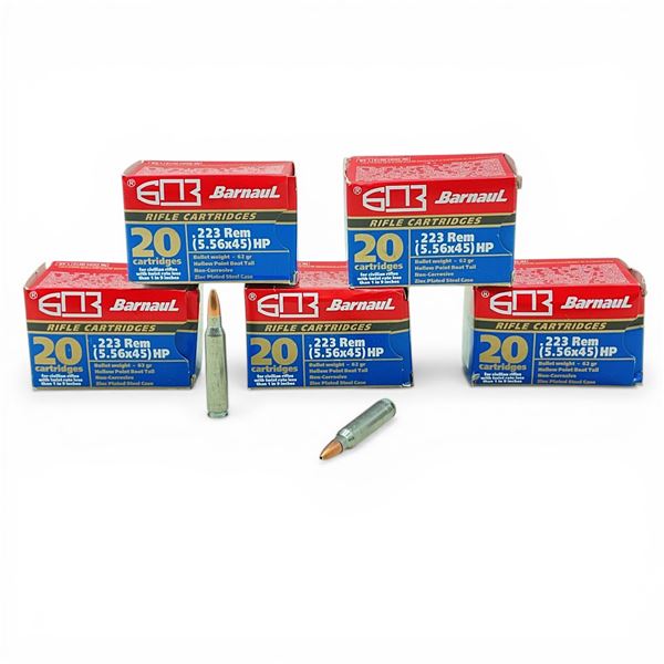 Barnaul .223 Rem, 62 Grain HPBT Non-Corrosive Ammunition, 100 Rounds
