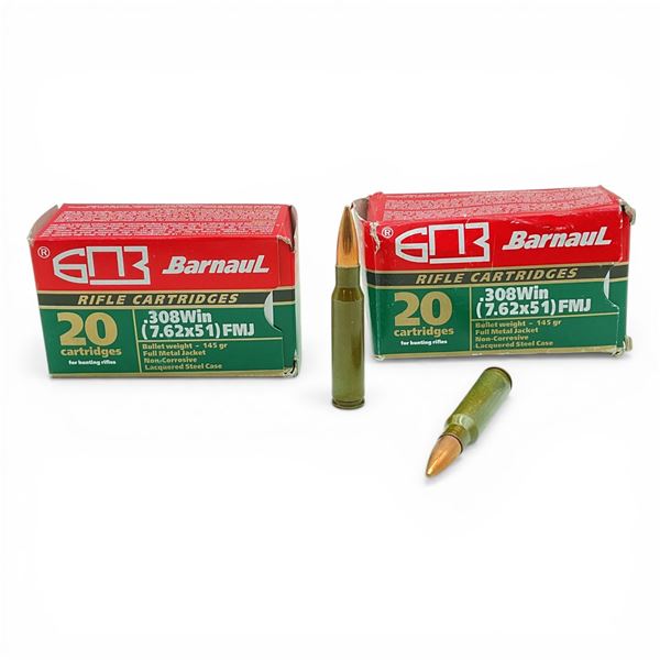 Barnaul .308 Win, 145 Grain FMJ Non-Corrosive Ammunition, 40 Rounds