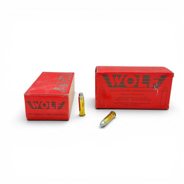 Wolf 357 Magnum, 158 Grain Lead SWC Reloaded Ammunition, 100 Rounds