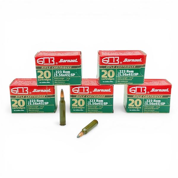 Barnaul .223 Rem, 55 Grain SPBT Non-Corrosive Ammunition, 100 Rounds