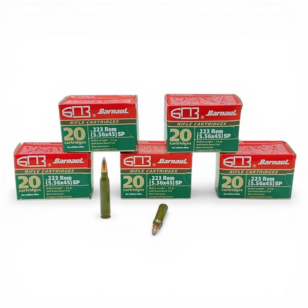 Barnaul .223 Rem, 55 Grain SPBT Non-Corrosive Ammunition, 100 Rounds