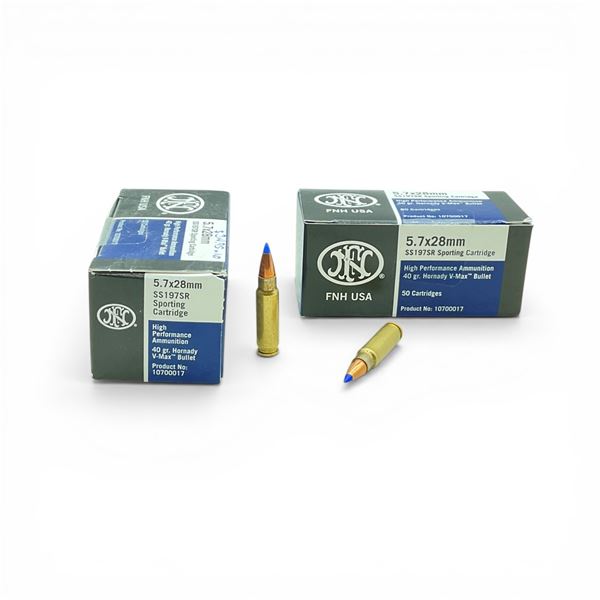 FN 5.7x28mm, 40 Grain Hornady V-Max Ammunition, 100 Rounds