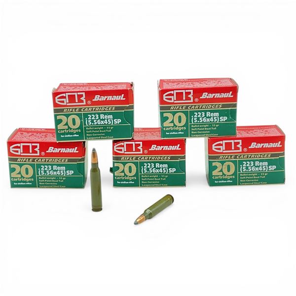 Barnaul .223 Rem, 55 Grain SPBT Non-Corrosive Ammunition, 100 Rounds
