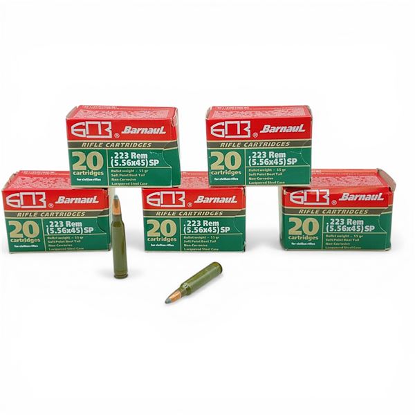Barnaul .223 Rem, 55 Grain SPBT Non-Corrosive Ammunition, 100 Rounds