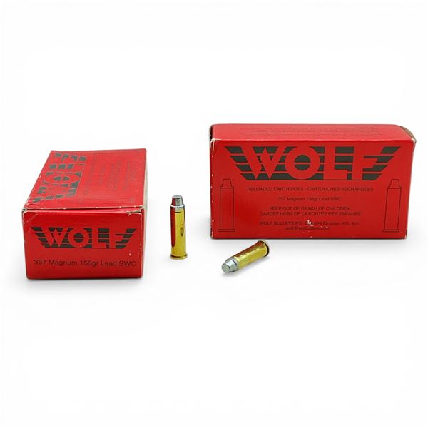 Wolf 357 Magnum, 158 Grain Lead SWC Reloaded Ammunition, 100 Rounds