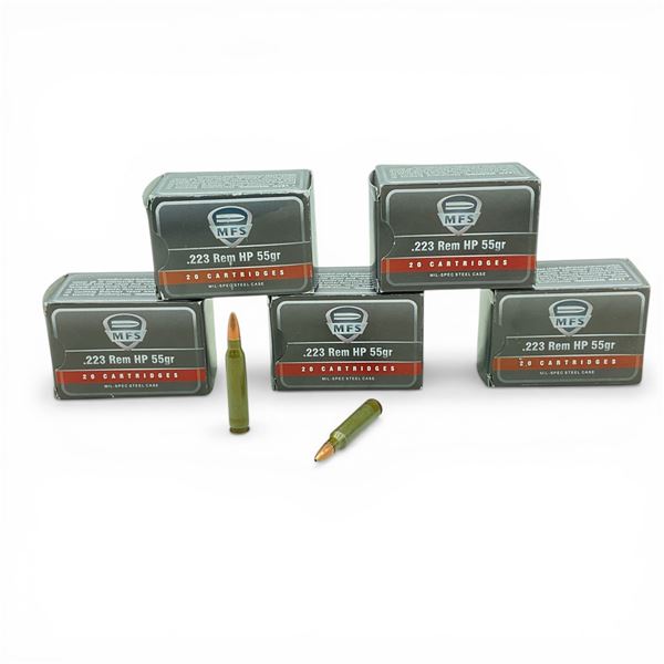 MFS .223 Rem, 55 Grain HP Ammunition, 100 Rounds