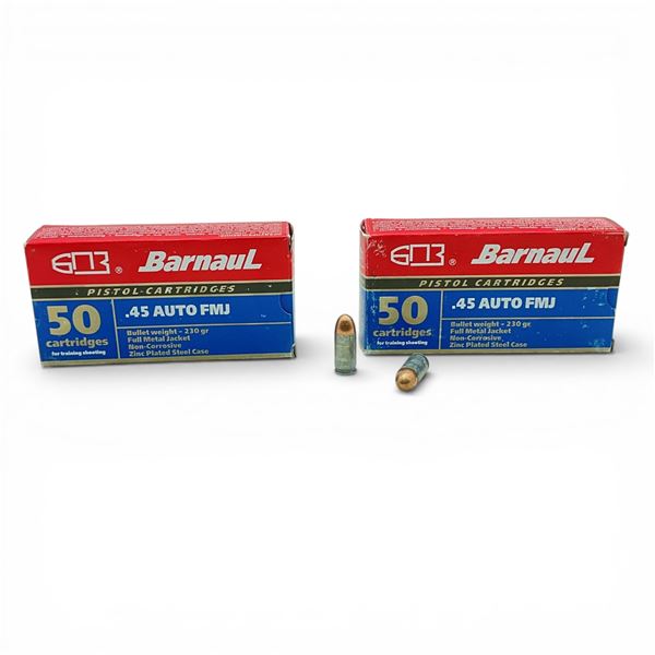 Barnaul .45 Auto, 230 Grain FMJ Non-Corrosive Ammunition, 100 Rounds