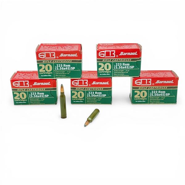 Barnaul .223 Rem, 55 Grain SPBT Non-Corrosive Ammunition, 100 Rounds