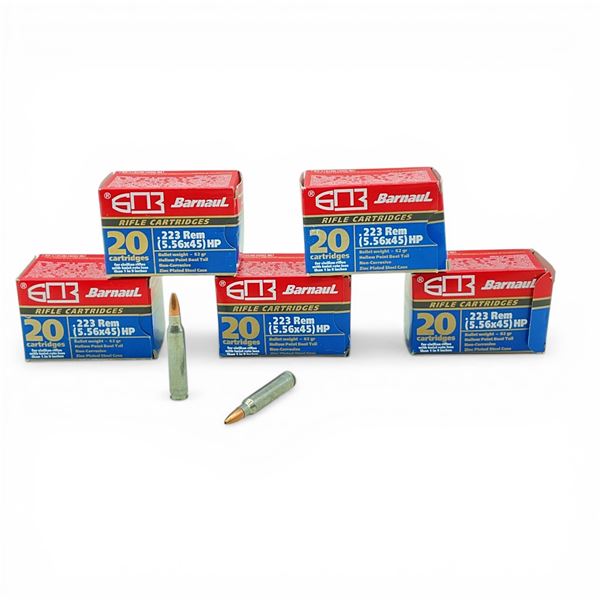 Barnaul .223 Rem, 62 Grain HPBT Non-Corrosive Ammunition, 100 Rounds