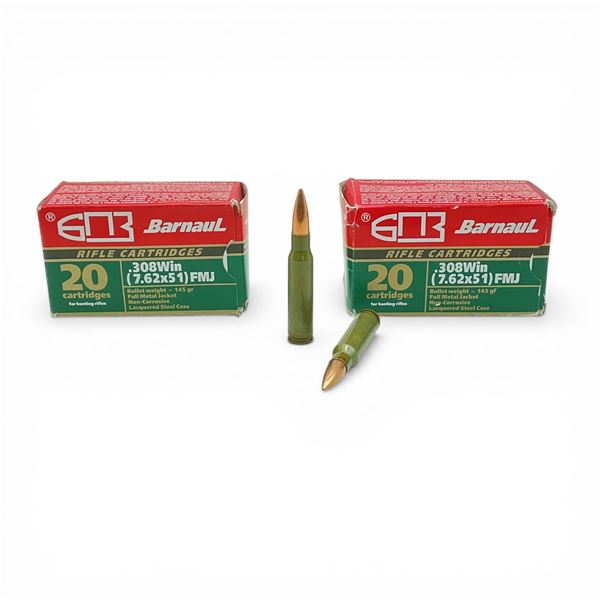 Barnaul .308 Win, 145 Grain FMJ Non-Corrosive Ammunition, 40 Rounds